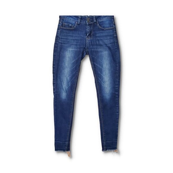 💎172 Indigo Rein Denim Raw Hem Ankle Skinny Slim Blue Jeans - Picture 1 of 7